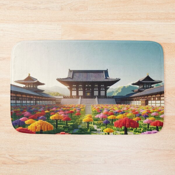Item preview, Minecraft world, Japanese garden, cherry blossom trees, Japan, gaming, blue sky, pixel art, blocky digital landscape designed and sold by Sugar Wisdom .