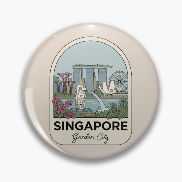Item preview, Singapore Garden City Travel Badge with Merlion and Marina Bay Sands Skyline designed and sold by InvestingRoad.