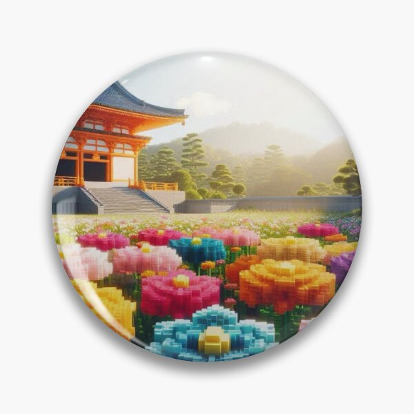 Item preview, Minecraft world, Japanese garden, cherry blossom trees, Japan, gaming, blue sky, pixel art, blocky digital landscape designed and sold by Sugar Wisdom .