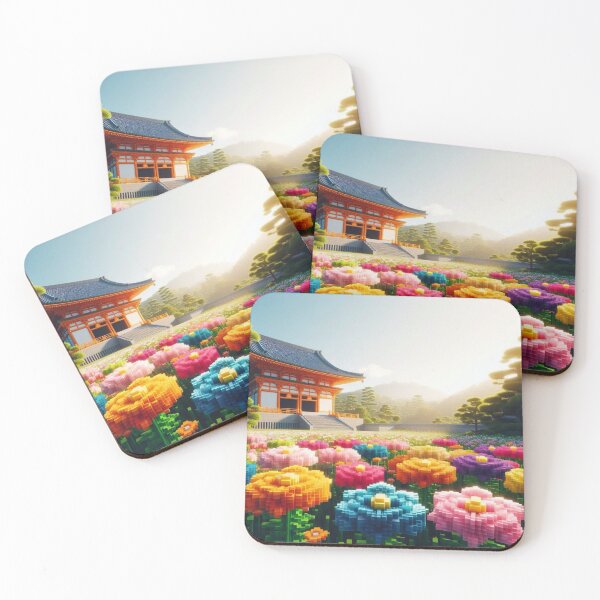 Item preview, Minecraft world, Japanese garden, cherry blossom trees, Japan, gaming, blue sky, pixel art, blocky digital landscape designed and sold by Sugar Wisdom .