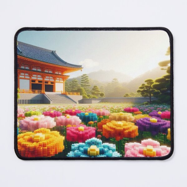 Item preview, Minecraft world, Japanese garden, cherry blossom trees, Japan, gaming, blue sky, pixel art, blocky digital landscape designed and sold by Sugar Wisdom .