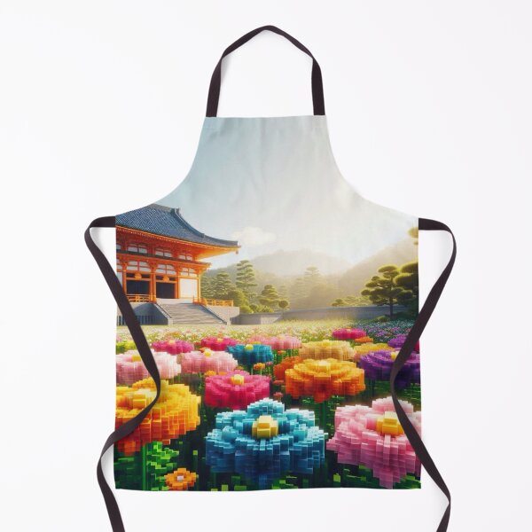 Item preview, Minecraft world, Japanese garden, cherry blossom trees, Japan, gaming, blue sky, pixel art, blocky digital landscape designed and sold by Sugar Wisdom .
