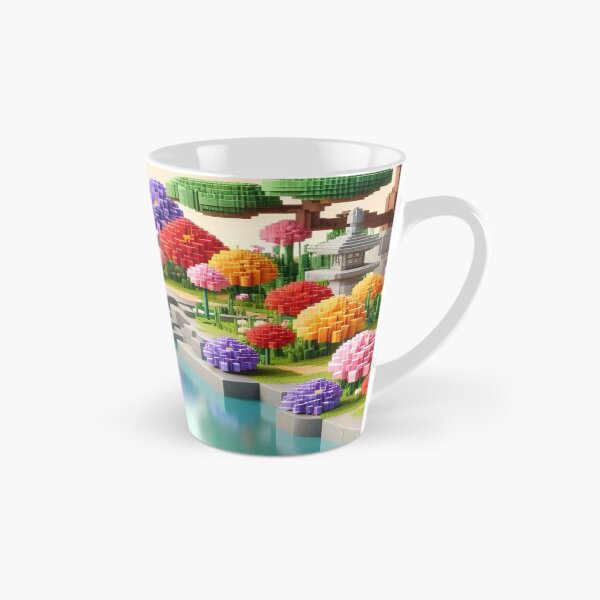 Item preview, Minecraft world, Japanese garden, cherry blossom trees, Japan, gaming, blue sky, pixel art, blocky digital landscape designed and sold by Sugar Wisdom .