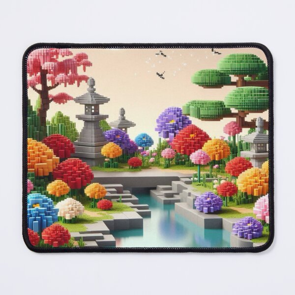 Item preview, Minecraft world, Japanese garden, cherry blossom trees, Japan, gaming, blue sky, pixel art, blocky digital landscape designed and sold by Sugar Wisdom .