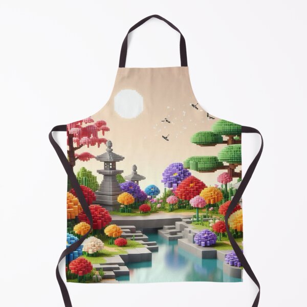 Item preview, Minecraft world, Japanese garden, cherry blossom trees, Japan, gaming, blue sky, pixel art, blocky digital landscape designed and sold by Sugar Wisdom .
