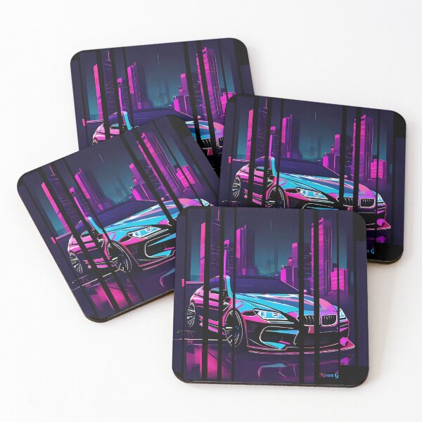 Item preview, B.W M6 sideways cyberpunk neon city, high contrast colors, cinematic lighting, bold vector illustration 13 designed and sold by Neon G.