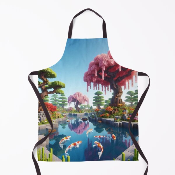 Item preview, Minecraft world, Japanese garden, cherry blossom trees, Japan, gaming, blue sky, pixel art, blocky digital landscape designed and sold by Sugar Wisdom .