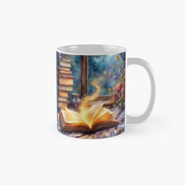 Item preview, Just One More Chapter | CozyReading Nook with Books, Tea, Flowers, Glowing Pages | Cottagecore Decor designed and sold by Whimsical Art by Angela.