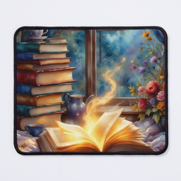 Item preview, Just One More Chapter | CozyReading Nook with Books, Tea, Flowers, Glowing Pages | Cottagecore Decor designed and sold by Whimsical Art by Angela.