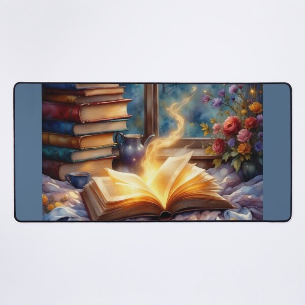 Item preview, Just One More Chapter | CozyReading Nook with Books, Tea, Flowers, Glowing Pages | Cottagecore Decor designed and sold by Whimsical Art by Angela.