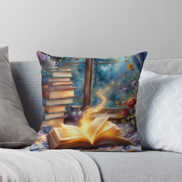 Item preview, Just One More Chapter | CozyReading Nook with Books, Tea, Flowers, Glowing Pages | Cottagecore Decor designed and sold by Whimsical Art by Angela.