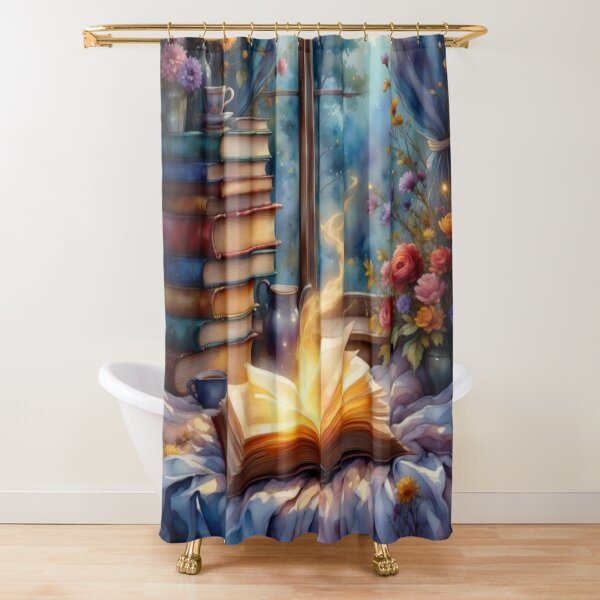 Item preview, Just One More Chapter | CozyReading Nook with Books, Tea, Flowers, Glowing Pages | Cottagecore Decor designed and sold by Whimsical Art by Angela.
