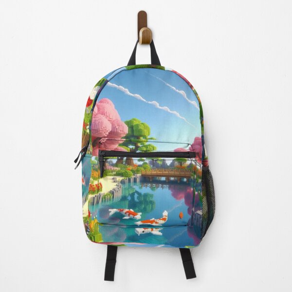 Item preview, Minecraft world, Japanese garden, cherry blossom trees, Japan, gaming, blue sky, pixel art, blocky digital landscape designed and sold by Sugar Wisdom .