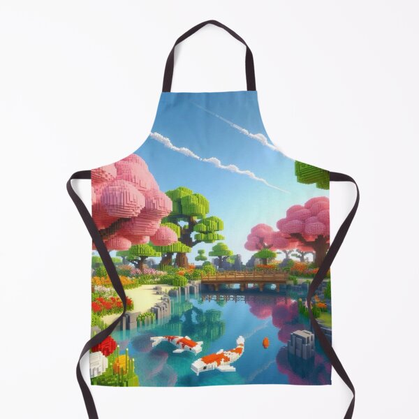 Item preview, Minecraft world, Japanese garden, cherry blossom trees, Japan, gaming, blue sky, pixel art, blocky digital landscape designed and sold by Sugar Wisdom .