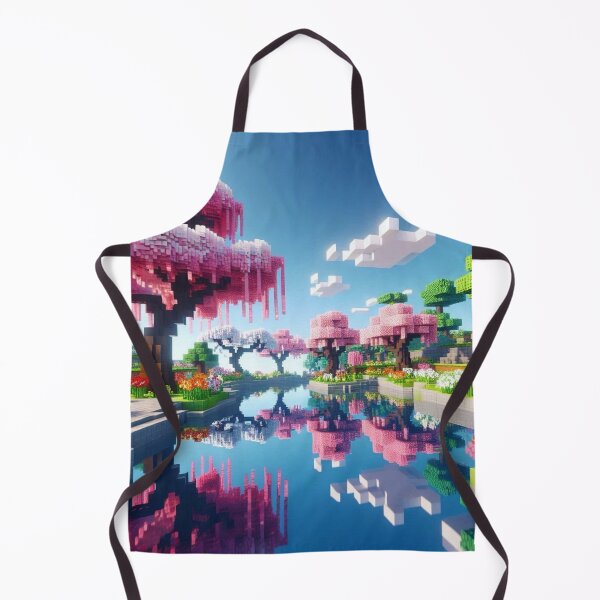 Item preview, Minecraft world, Japanese garden, cherry blossom trees, Japan, gaming, blue sky, pixel art, blocky digital landscape designed and sold by Sugar Wisdom .