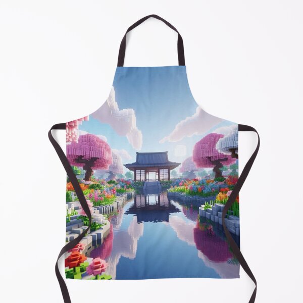 Item preview, Minecraft world, Japanese garden, cherry blossom trees, Japan, gaming, blue sky, pixel art, blocky digital landscape designed and sold by Sugar Wisdom .