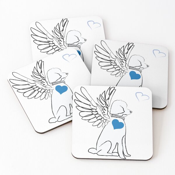 Item preview, White Dog Angel with Blue Hearts on White Background designed and sold by Digitalmyth's Designs.
