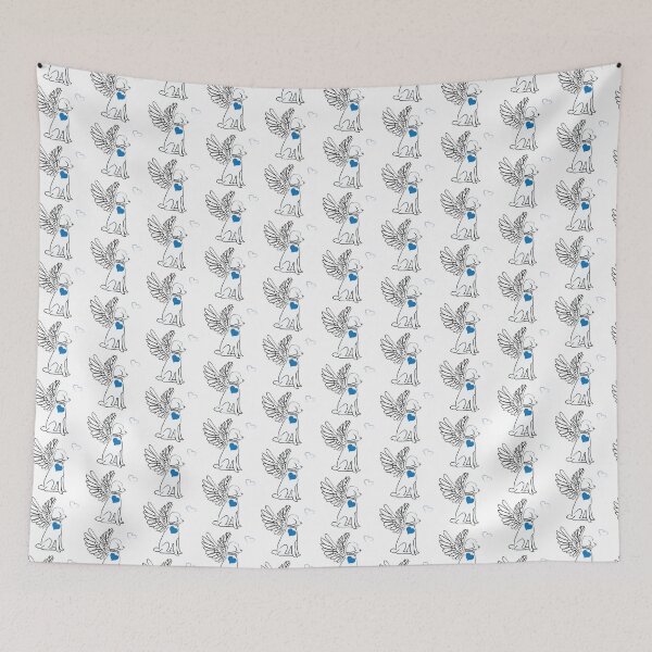 Item preview, White Dog Angel with Blue Hearts on White Background designed and sold by Digitalmyth's Designs.