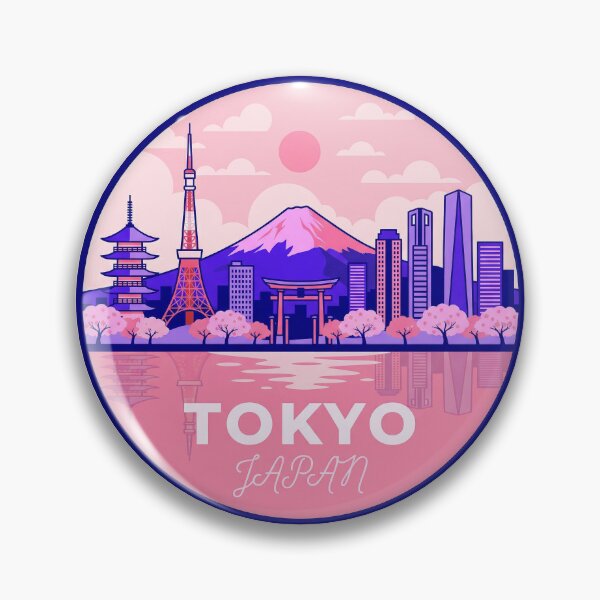 Item preview, Tokyo Japan Badge, Mt Fuji, Tokyo Tower, Sakura Cherry Blossoms designed and sold by InvestingRoad.