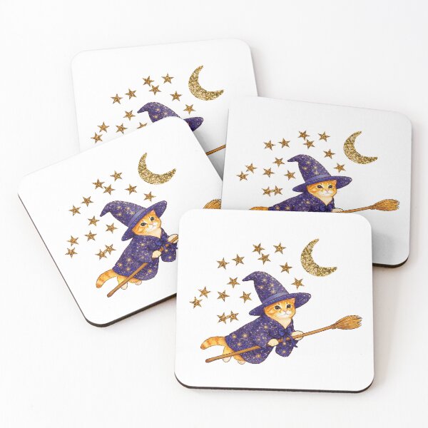 Item preview, Midnight Witch Cat Flying on a Broom - Orange Cat designed and sold by nandemo-ya.