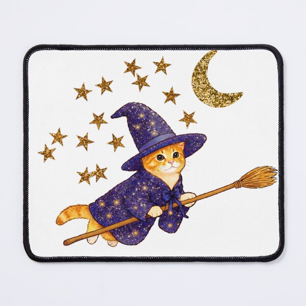Item preview, Midnight Witch Cat Flying on a Broom - Orange Cat designed and sold by nandemo-ya.