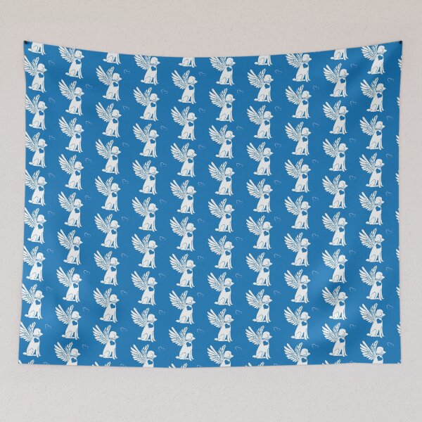 Item preview, White Dog Angel on Blue Background designed and sold by Digitalmyth's Designs.