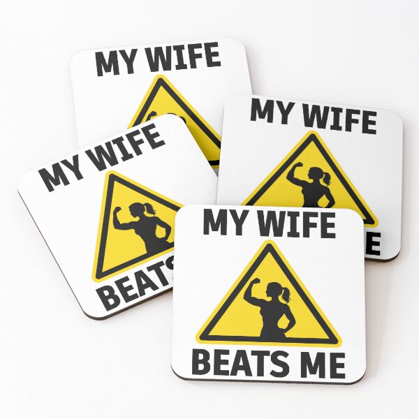 Item preview, My Wife Beats Me – Funny Warning Sign | Dark Humor Strong Woman Meme Design designed and sold by BrainBubbleArt.
