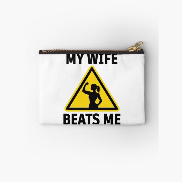 Item preview, My Wife Beats Me – Funny Warning Sign | Dark Humor Strong Woman Meme Design designed and sold by BrainBubbleArt.