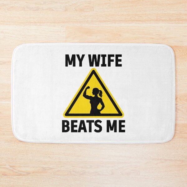 Item preview, My Wife Beats Me – Funny Warning Sign | Dark Humor Strong Woman Meme Design designed and sold by BrainBubbleArt.