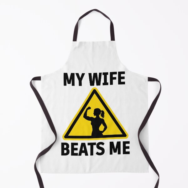 Item preview, My Wife Beats Me – Funny Warning Sign | Dark Humor Strong Woman Meme Design designed and sold by BrainBubbleArt.