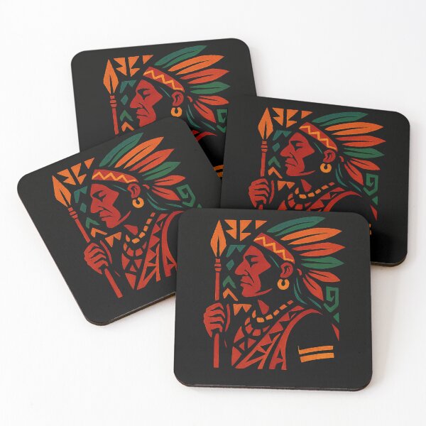 Item preview, Native American Warrior Ethno Art - Red & Orange Tribal Geometric Design designed and sold by TSE DESIGN.