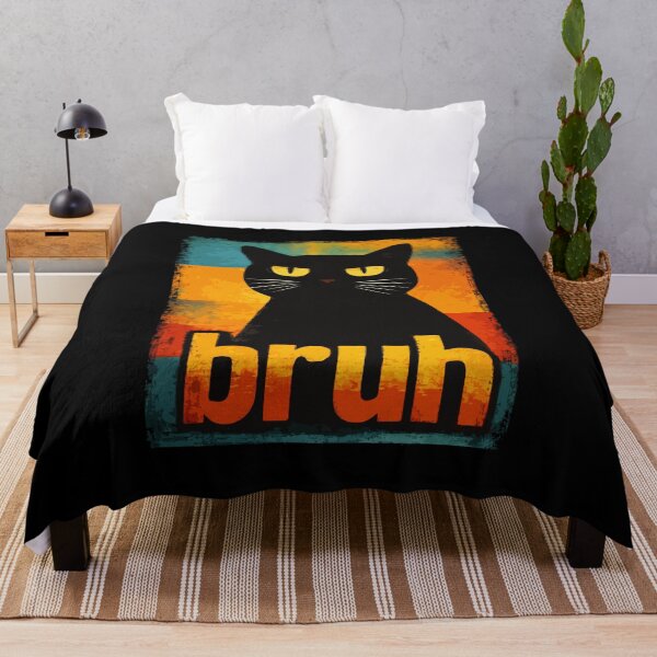 Item preview, Bruh Black Cat Meme Art – Retro Vintage Funny Cat with Yellow Eyes Aesthetic designed and sold by BrainBubbleArt.