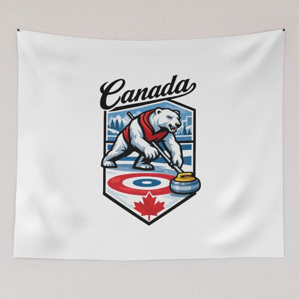 Item preview, Canadian Polar Bear Curling Champion – Canada Winter Sports Curling Illustration designed and sold by BrainBubbleArt.