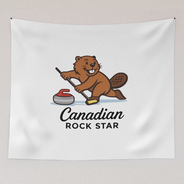 Item preview, Canadian Rock Star – Funny Beaver Curling Cartoon | Cute Canadian Winter Sports Illustration designed and sold by BrainBubbleArt.