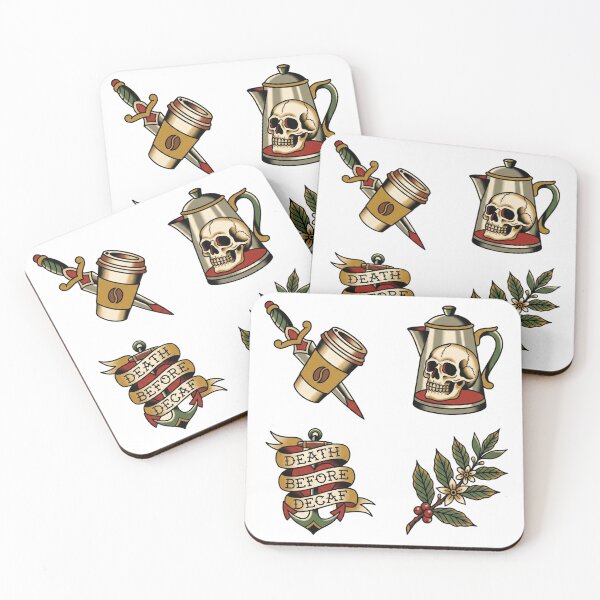Item preview, American Traditional Tattoo Flash: Death Before Decaf Coffee Set designed and sold by NonditStudio.