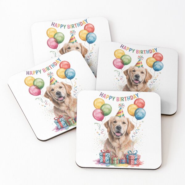 Item preview, Happy Birthday Golden Retriever with Balloons and Gifts designed and sold by SellingWSarah17.