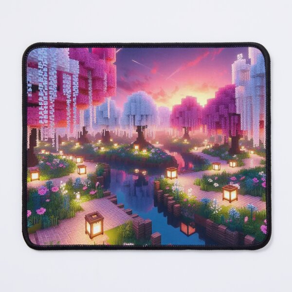 Item preview, Minecraft world, Japanese garden, cherry blossom trees, Japan, gaming, blue sky, pixel art, blocky digital landscape designed and sold by Sugar Wisdom .