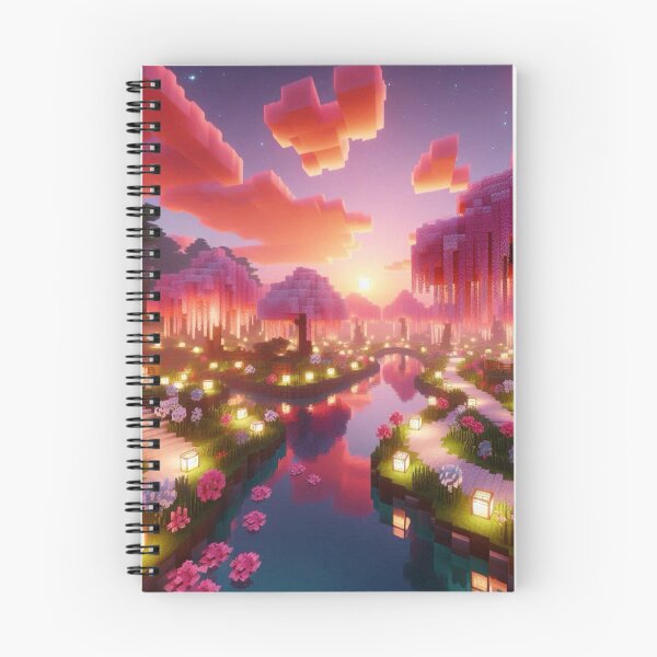 Item preview, Minecraft world, Japanese garden, cherry blossom trees, Japan, gaming, blue sky, pixel art, blocky digital landscape designed and sold by Sugar Wisdom .