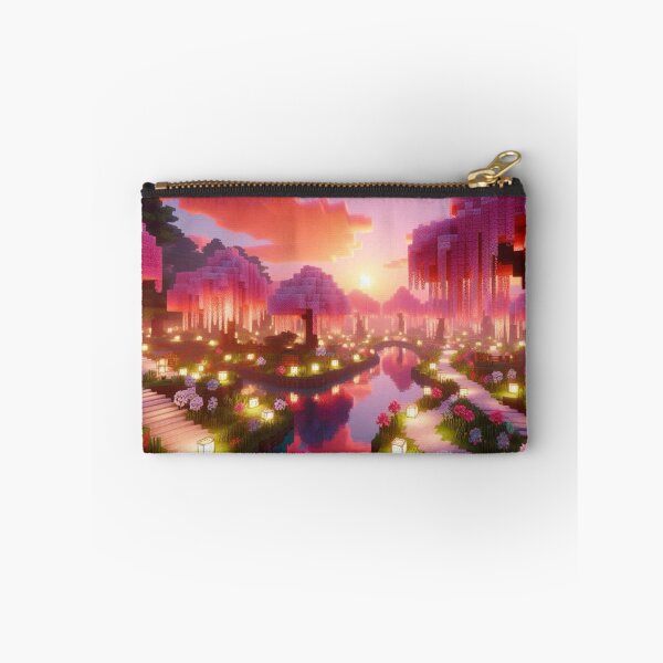 Item preview, Minecraft world, Japanese garden, cherry blossom trees, Japan, gaming, blue sky, pixel art, blocky digital landscape designed and sold by Sugar Wisdom .