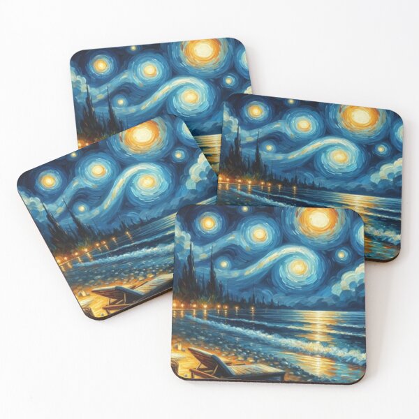 Item preview, Starry night over the sea with a bright moon designed and sold by miamoonedits.