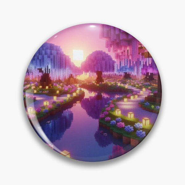 Item preview, Minecraft world, Japanese garden, cherry blossom trees, Japan, gaming, blue sky, pixel art, blocky digital landscape designed and sold by Sugar Wisdom .
