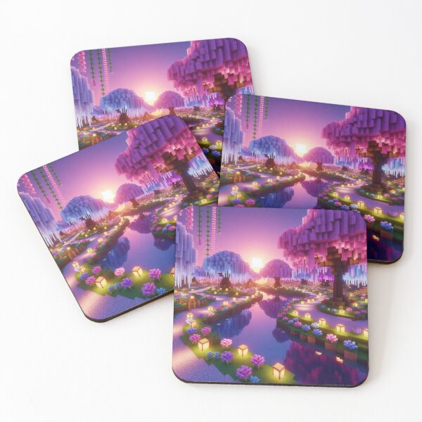 Item preview, Minecraft world, Japanese garden, cherry blossom trees, Japan, gaming, blue sky, pixel art, blocky digital landscape designed and sold by Sugar Wisdom .
