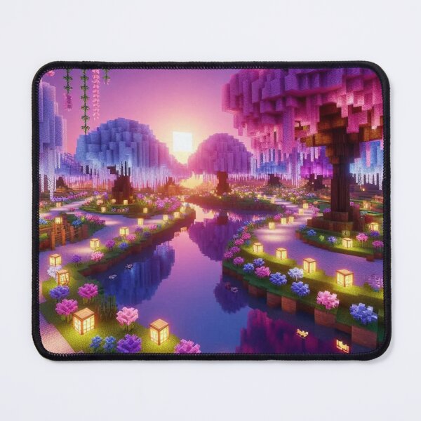 Item preview, Minecraft world, Japanese garden, cherry blossom trees, Japan, gaming, blue sky, pixel art, blocky digital landscape designed and sold by Sugar Wisdom .