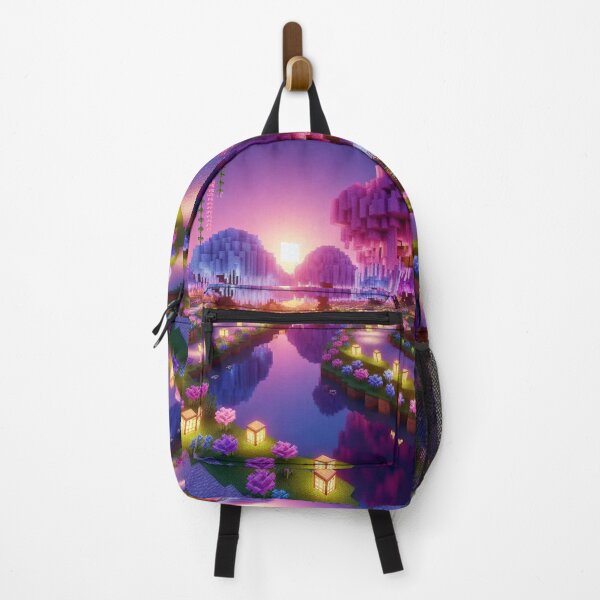 Item preview, Minecraft world, Japanese garden, cherry blossom trees, Japan, gaming, blue sky, pixel art, blocky digital landscape designed and sold by Sugar Wisdom .