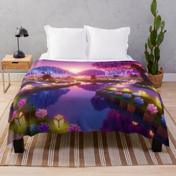 Item preview, Minecraft world, Japanese garden, cherry blossom trees, Japan, gaming, blue sky, pixel art, blocky digital landscape designed and sold by Sugar Wisdom .