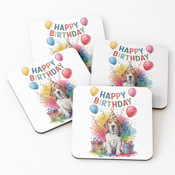 Item preview, Happy Birthday Beagle with Balloons and Gifts - Watercolor Party Dog Art designed and sold by SellingWSarah17.