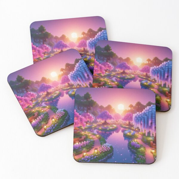 Item preview, Minecraft world, Japanese garden, cherry blossom trees, Japan, gaming, blue sky, pixel art, blocky digital landscape designed and sold by Sugar Wisdom .