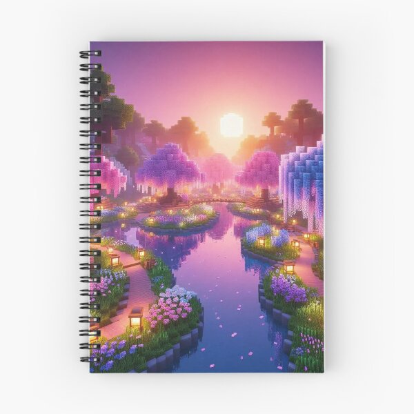 Item preview, Minecraft world, Japanese garden, cherry blossom trees, Japan, gaming, blue sky, pixel art, blocky digital landscape designed and sold by Sugar Wisdom .