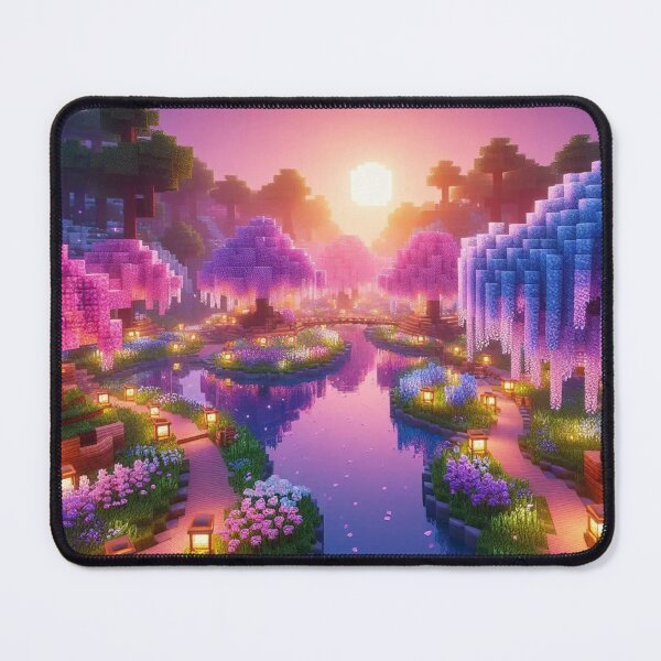 Item preview, Minecraft world, Japanese garden, cherry blossom trees, Japan, gaming, blue sky, pixel art, blocky digital landscape designed and sold by Sugar Wisdom .