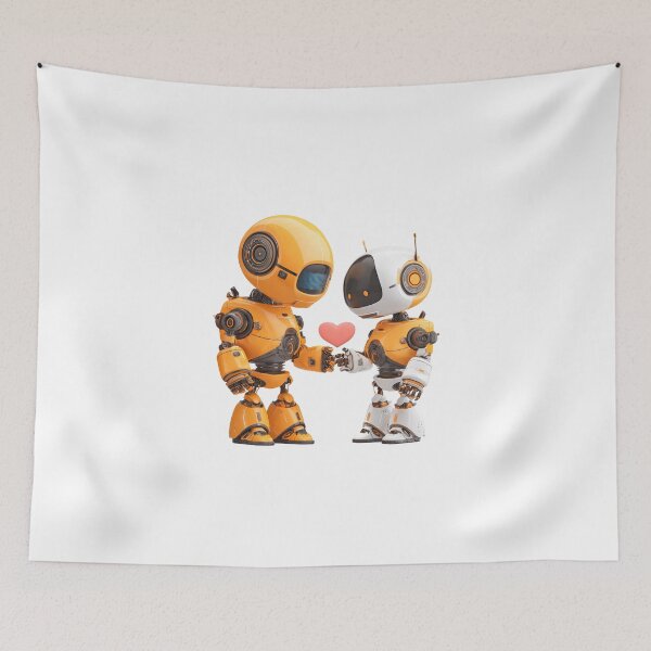 Item preview, Cute Robot Couple Holding Heart 3D Art Romantic Valentine's Day designed and sold by BigStar-Cart.